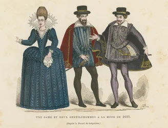 A lady and two gentlemen in the fashion of 1605