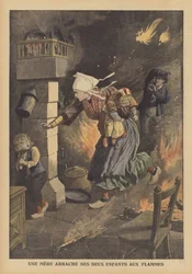 A mother saving her children from a fire