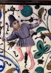 A squire. French manuscript by Petrarch (Francesco Petrarca) from the 13th century. Municipal Library of Rimini