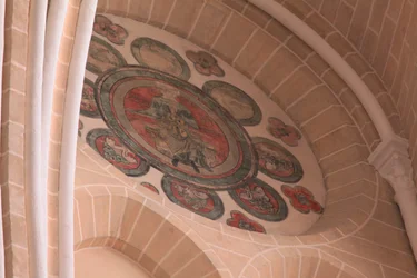 A view of a painted rosette in the western-most bay, south side