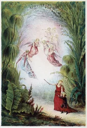 A Woman and Angels Showing Way to a Boy - in “Journey to the Bottom of the Sea” by H. de la Blanchère. Paris, ed. Jouvet et Cie, sd. 1880