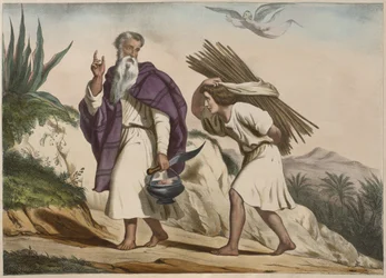Abraham taking Isaac to Mount Moriah, illustration from a catechism L
