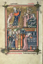 Mercy and Avarice, Lot and the Angels; the Widow and her oil, from 