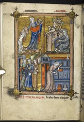 Miniature with angels in pilgrim dress, from 