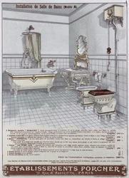 Advertisement for bathrooms manufactured by Etablissements Porcner, 1899