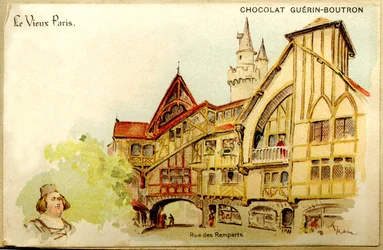 Advertising Chromolithography of Chocolates Guerin Boutron, The Old Paris, Rue des Remparts