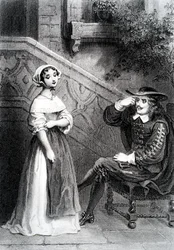 Agnes with her guardian Arnolphe, from The School for Wives, by Moliere