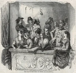 An avant-stage lodge at the Luxembourg theatre in Paris in the 19th century - Engraving in 