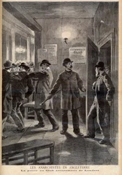 Anarchists in England. The police raiding the Autonomy Club in London. Anarchists in England. Police at the London Autonomist Club. Illustration for Le Petit Journal, 5 March 1894