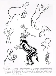 Anthropoid figures in prehistoric caves, from Les Artistes Prehistoriques by Morin-Jean