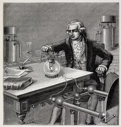 Antoine Laurent de Lavoisier (1743-1794) leading an experiment - in 