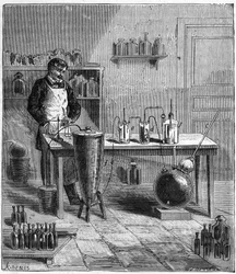 Apparatus by Eugene Soubeyran (1797-1858) for the preparation of baking soda - Engraving in 