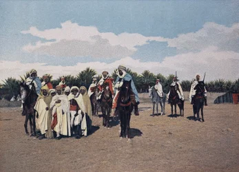 Arab Prisoners: A Convoy of Arab Prisoners is Taken in Front of the Agha Under the Escort of Dairo Commanded by a Spahi - in Military Album - Spahis