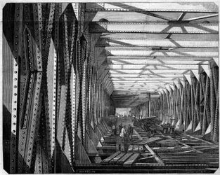 Architecture: interior view of the Metallic Bridge of Bordeaux, Gironde