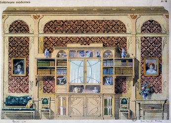 Art nouveau style library, illustration from the magazine Interieurs Modernes