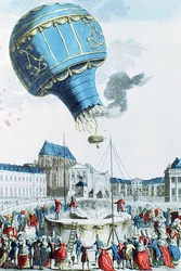 Ascent of the Montgolfier brothers hot-air balloon before the royal family at Versailles in 1783
