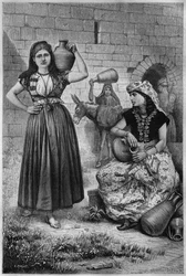At the well, Hiram, from La Syrie daujourdhui. Voyages dans la Phenicie, le Liban et la Judee. 1875-1880 by Louis Charles Emile Lortet, 1884
