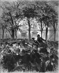 Attack against the German Emperor William II (1797-1888), Berlin, 2 June 1878: the emperor was injured by a shot fired by the German anarchist Karl Nobiling. Engraving in Le Monde Illustré n°1106 of 8 June 1878.