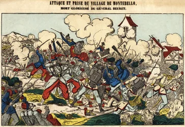 Attack and capture of the village of Montebello, the glorious death of General Beuret in 1859. Picture of Epinal