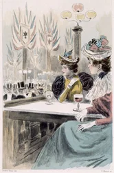 At the Moulin Rouge: Women Sitting in Front of a Glass - in 