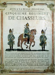 Avis à la Belle Jeunesse, Recruitment Poster for the 5th Regiment of Hunters, 18th Century. Paris, Musee de l