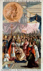 Baptism and coronation of Clovis in Reims Cathedral, December 25, 496, by Saint Remigius, Bishop of Reims.