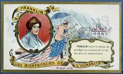 Benjamin Franklin, American Politician and Physicist (1706-1790) and the Lightning Rod - Chromo., Early 20th Century