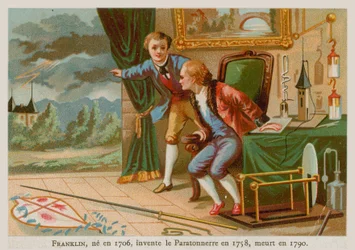 Benjamin Franklin, inventor of the lightning rod and one of the Founding Fathers of the United States (1706-1790)