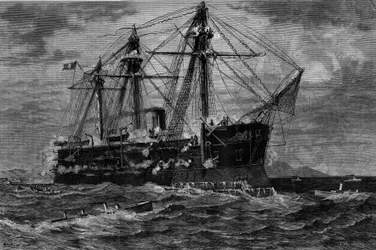 Boat ship attacked by torpedo boats