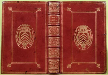 Book cover of the Annals of Tacitus with the coat of arms of Armand-Jean du Plessis, Cardinal Richelieu