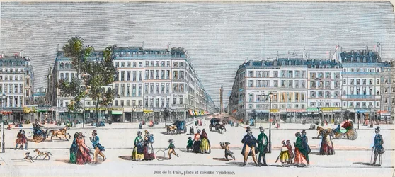 Boulevard des Capucines (South Coast) - Rue de la Paix, Place et Colonne Vendome - Engraving in 