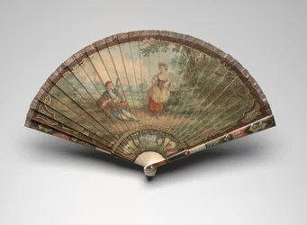 Brisé Fan with a Scene of a Bagpiper and a Shepherdess