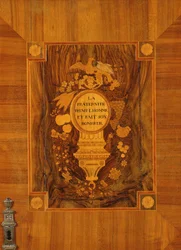 Buffet cabinet with revolutionary design, inlaid detail of emblem and motto of Fraternity