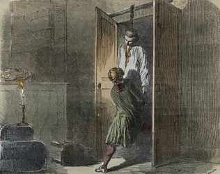 Calas case: on 13 October 1761, Marc Antoine Calas is found hanged in the family boutique in Toulouse - Engraving in 