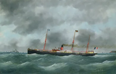 Cargo Steamship Flying the Flag of the Le Havre Peninsular Company