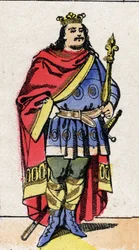 Carolingian Dynasty: Portrait of Charles III Le Gros (839-888) King of the Franks from 881 to 887. Epinal imaging from the end of the 19th century. Private collection.