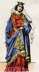 Carolingian dynasty: Portrait of Richarde Swabian (841-c. 896) Queen of the Franks wife of Charles III Le Gros (839-888). Epinal imaging from the end of the 19th century. Private collection.