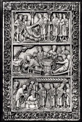 Carved Plaque for a Book Cover Depicting Scenes from the Life of St. Remigius and the Baptism of Clovis I