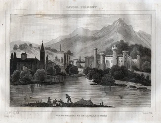 Castle of Ivrea. Engraving from 