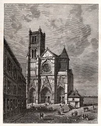 Cathedrale Saint-Etienne de Meaux - Seine-et-Marne - engraving in La France illustree: geographie, histoire, administration statistique by V.A. Malt-Brown. 1884