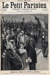 Ceremony in honor of the scientist Louis Pasteur at the Sorbonne to celebrate his birthday. In Le Petit Parisien on 08/01/1893 (engraving)