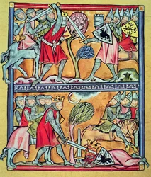 Charlemagne and His Paladins in Battle against the Saracens, miniature from 