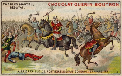 Charles Martel defeating an army of 300,000 Saracens at the Battle of Poitiers, 732