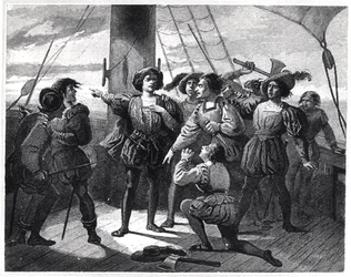 Christopher Columbus (1450-1506) Scaring his Crew