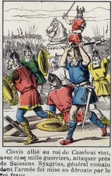 Clovis, Allied with the King of Cambrai, Came with 5000 Warriors to Attack Near Soissons Syagrius, the Roman General, Whose Army was Defeated by the Frankish King