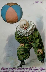 Clown, ca 1905, Postcard, Dry Offset Lithography with Gold Toning, France, 20th Century
