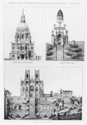 Competition for the Construction of the Basilica of Sacré-Coeur in Montmartre, Designs by Monsieur Crépin, Monsieur Moyaux and Monsieur Magne