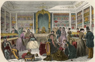 Confectionery shop in Paris in the 19th century - Engraving in 