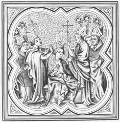 Coronation of Charlemagne (742-814) after a Miniature in Chronicles of St. Denis