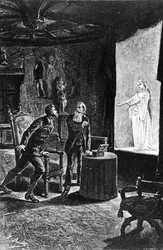 Count Franz de Telek thinks he sees his former lover La Stilla, illustration for The Carpathian Castle by Jules Verne, published by Hetzel, 1892